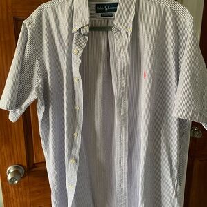 Ralph Lauren Classic Fit Short-Sleeve Seersucker Shirt - Light Blue/White